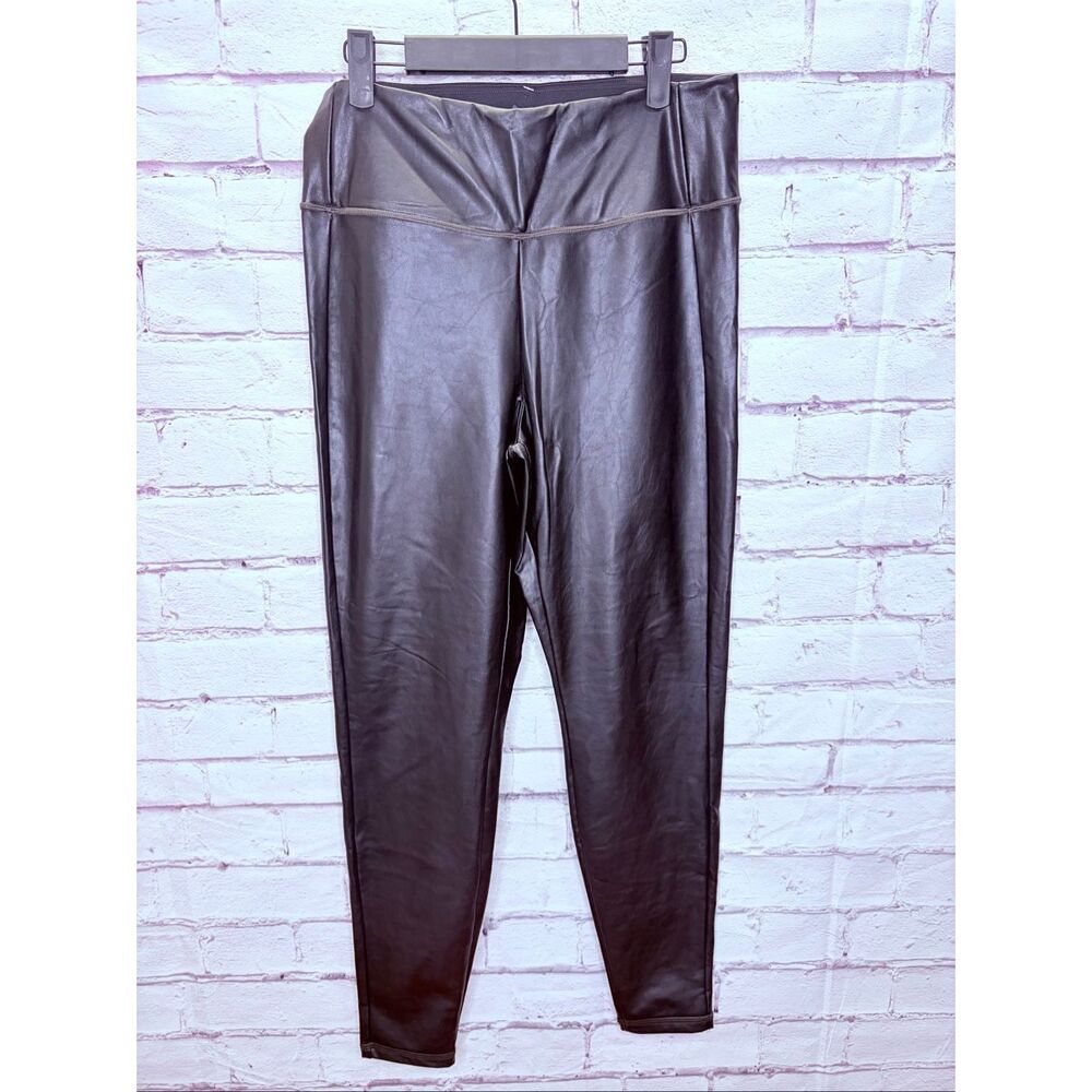Athleta Womens Black Pull-On All-Over Gleam Faux Leather Tights Leggings Medium
